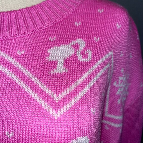 Classic BARBIE Mattel 2023 Pink Fall Winter Christmas Holiday Sweater -NWOT - L - Picture 3 of 11